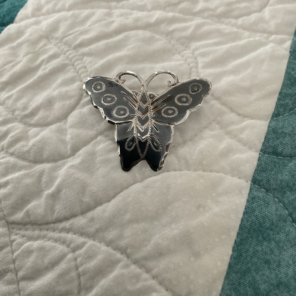 Vintage Sterling Silver and Black Enamel Siam Butterfly Pin/ Broach
